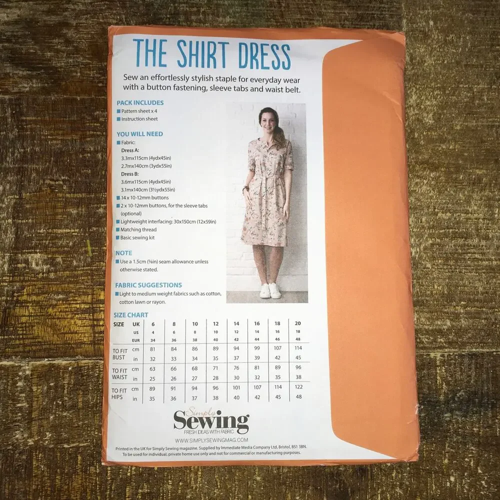 Simply Sewing Pattern The Shirt Dress Closet Staple Everyday Workwear 4-18 UNCUT